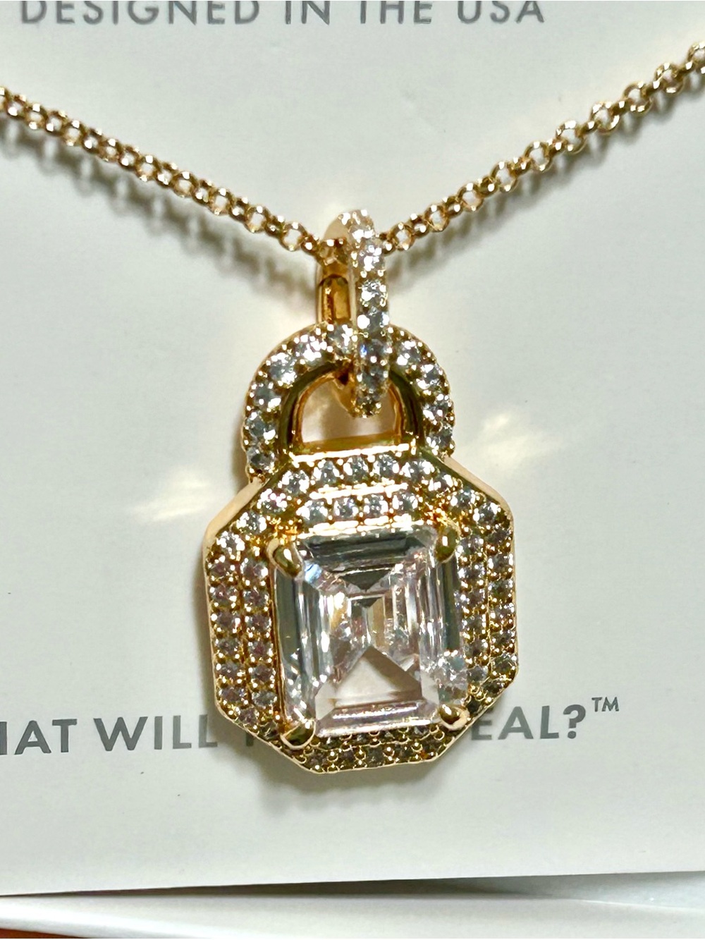Gold Crystal Octagon Pendant Necklace - Women Jewelry